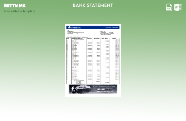 модерен стил Обединетото Кралство Metrobank банка извод шаблон ексел